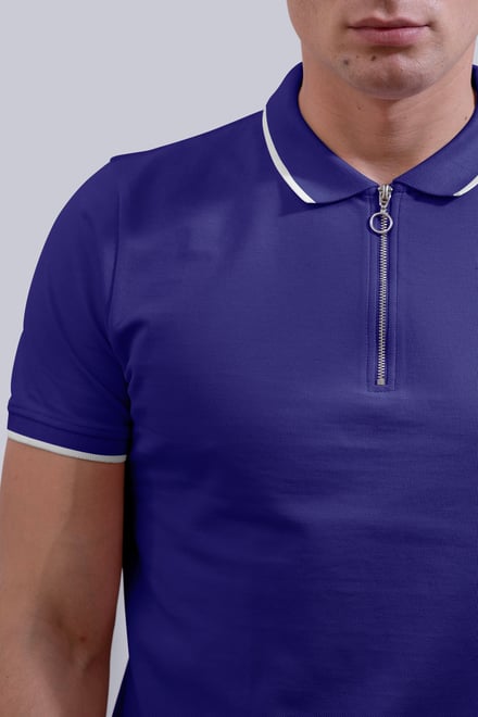 Men’s Regular Fit Tipped Quarter Zip Polo Shirt | Enorsia