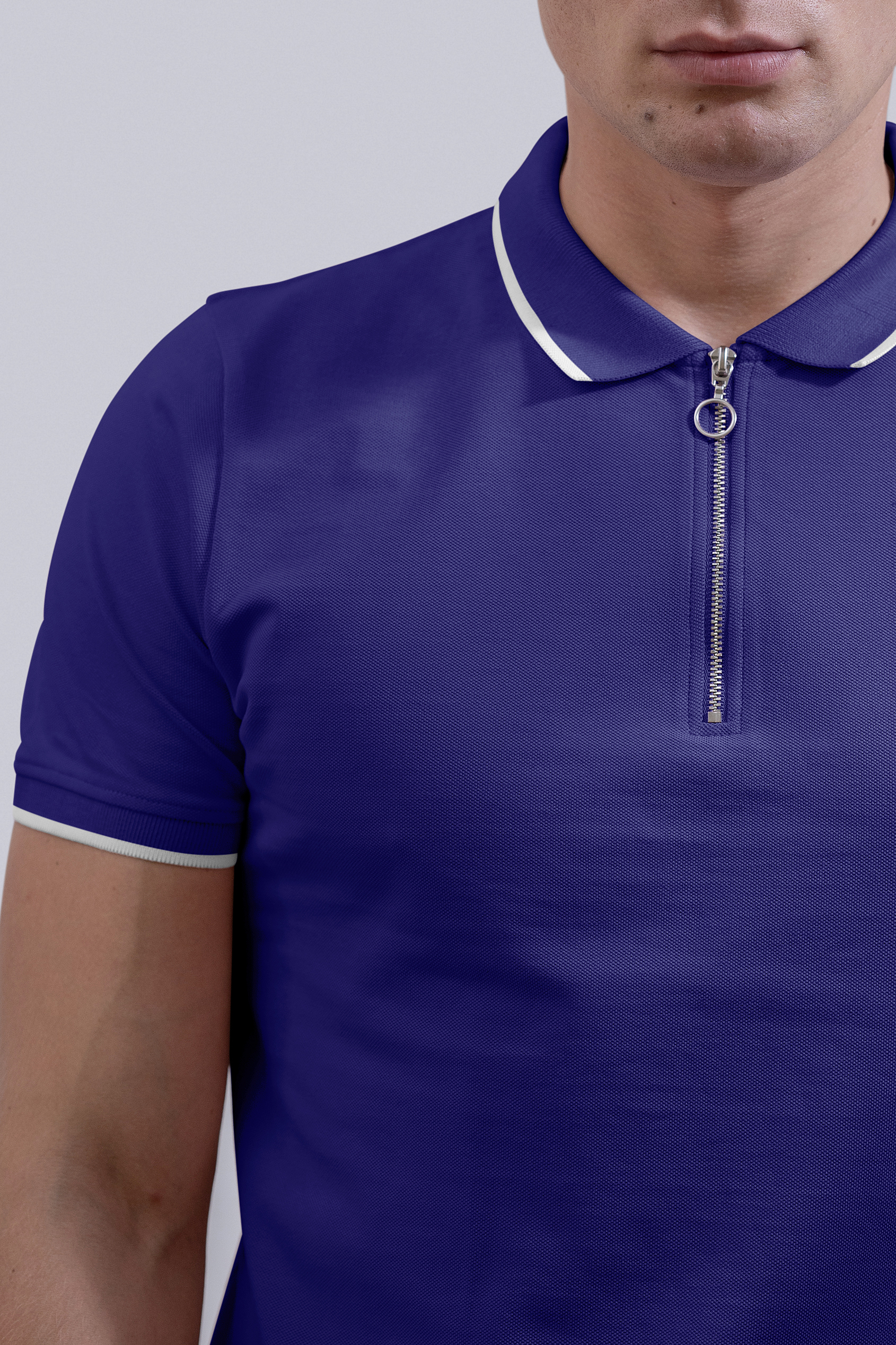 Men’s Regular Fit Tipped Quarter Zip Polo Shirt | Enorsia
