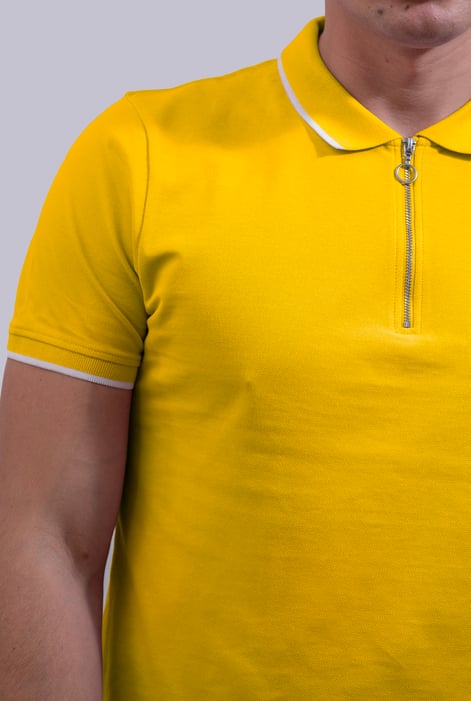 Men’s Yellow Regular Fit Tipped Quarter Zip Polo Shirt | Enorsia