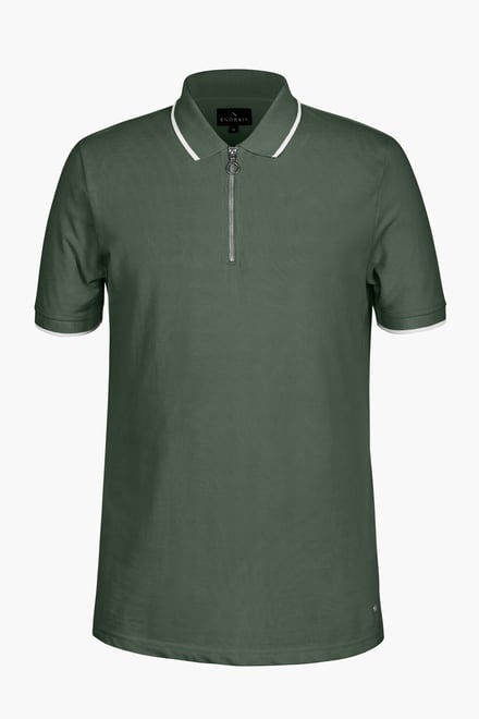 Men’s Regular Fit Tipped Quarter Zip Polo Shirt | Enorsia