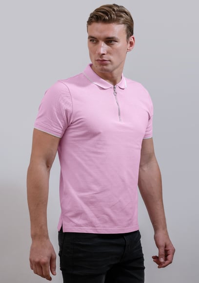 Men’s Regular Fit Tipped Quarter Zip Polo Shirt | Enorsia