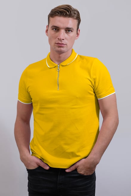 Men’s Regular Fit Tipped Quarter Zip Polo Shirt | Enorsia