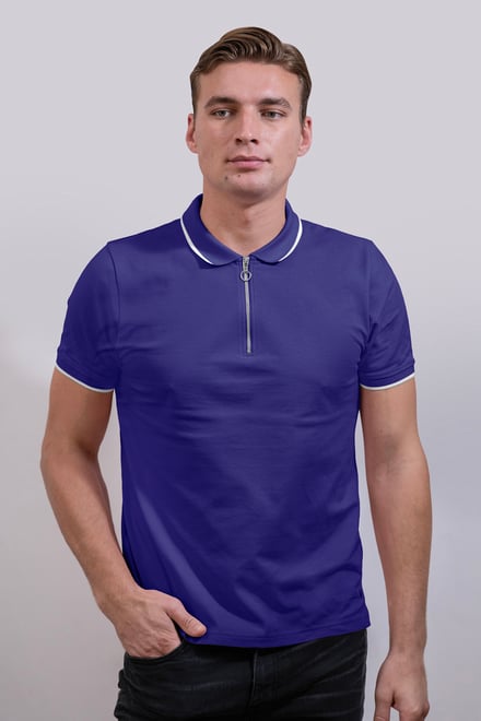 Men’s Regular Fit Tipped Quarter Zip Polo Shirt | Enorsia