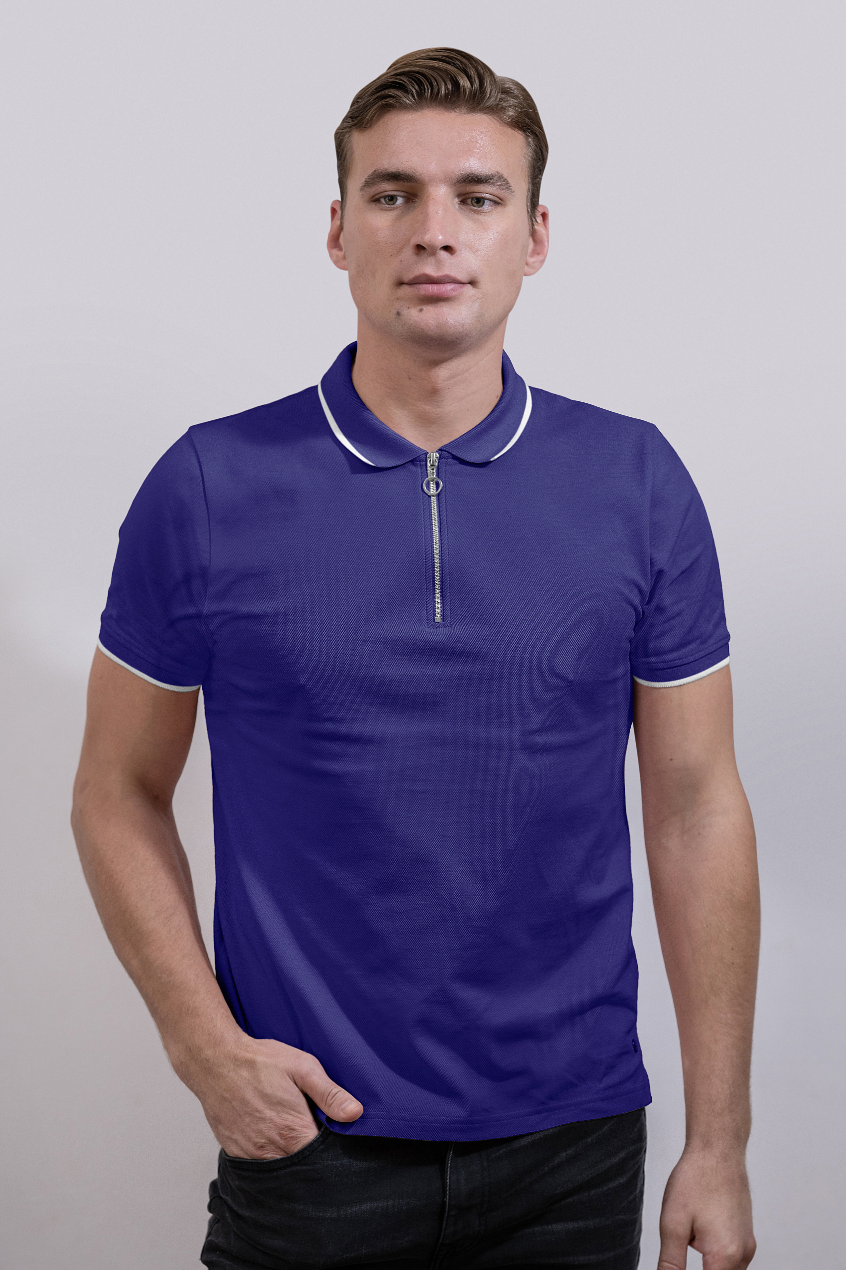Men’s Regular Fit Tipped Quarter Zip Polo Shirt | Enorsia
