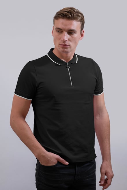 Men’s Regular Fit Tipped Quarter Zip Polo Shirt | Enorsia
