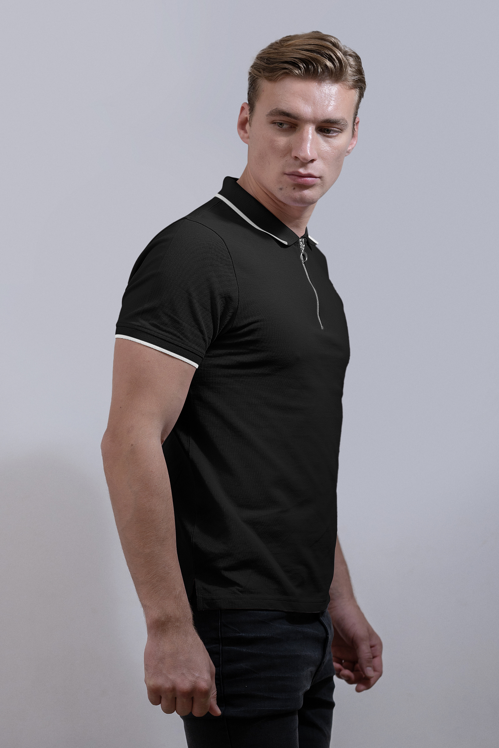Men’s Regular Fit Tipped Quarter Zip Polo Shirt | Enorsia