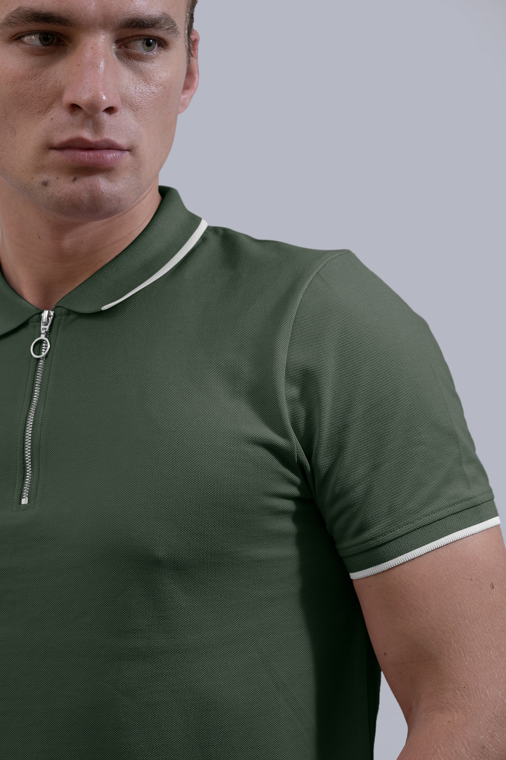 Men’s Regular Fit Tipped Quarter Zip Polo Shirt | Enorsia