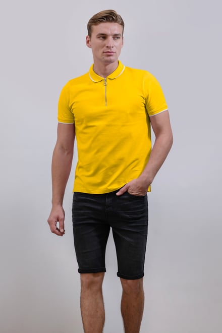 Men’s Regular Fit Tipped Quarter Zip Polo Shirt | Enorsia