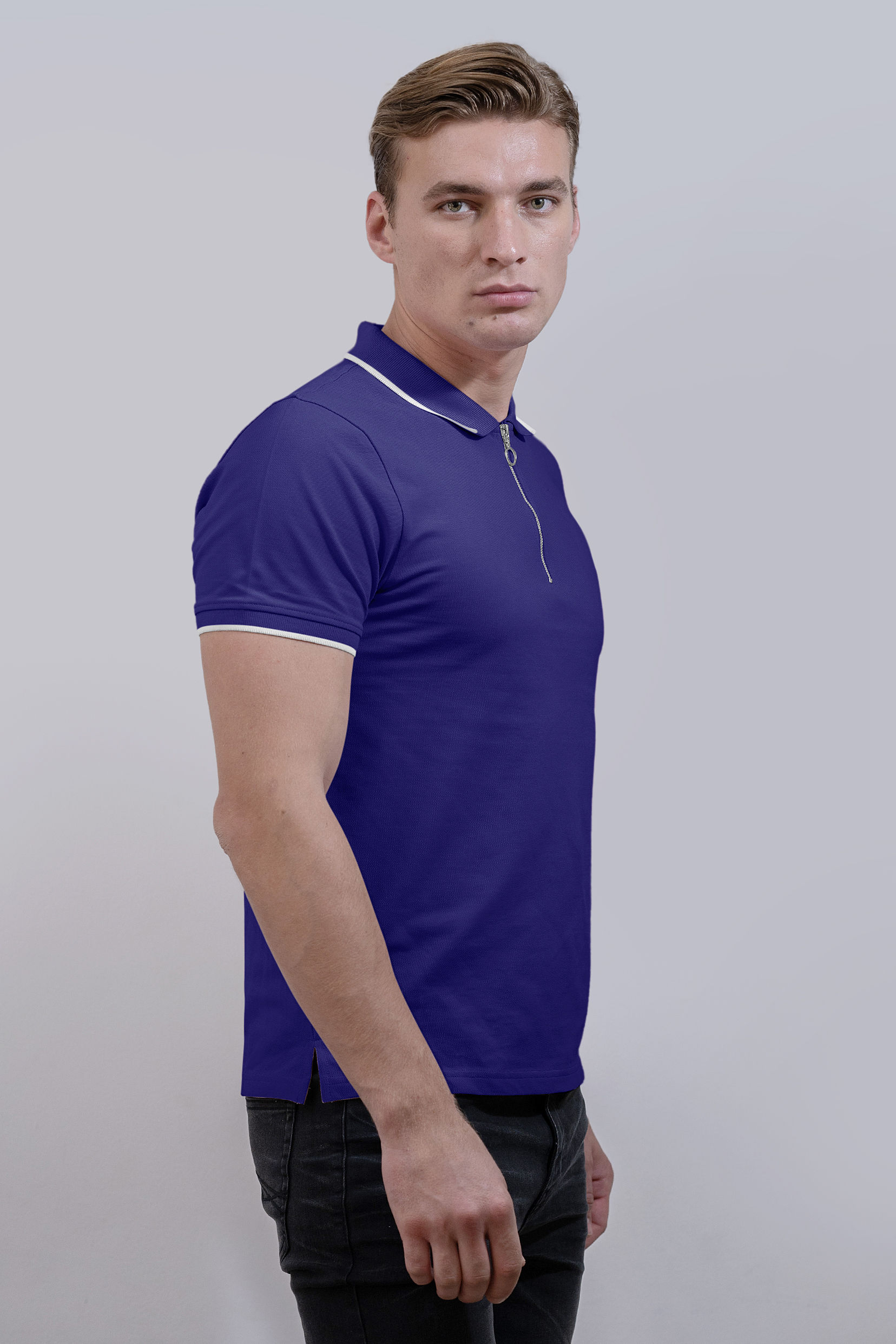 Men’s Regular Fit Tipped Quarter Zip Polo Shirt | Enorsia