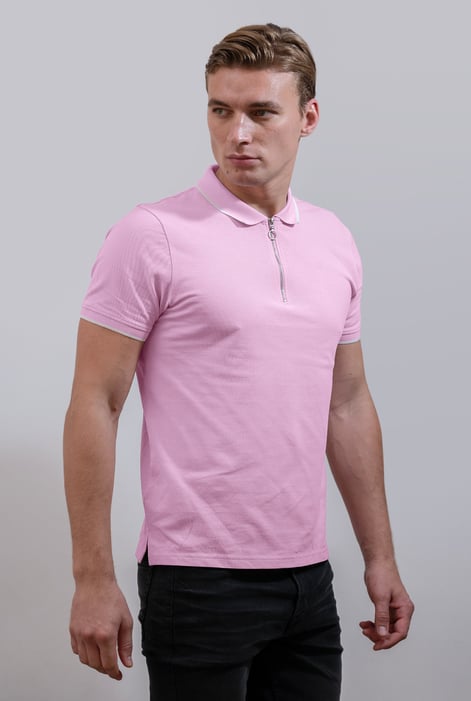 Men’s Blue Regular Fit Tipped Quarter Zip Polo Shirt | Enorsia