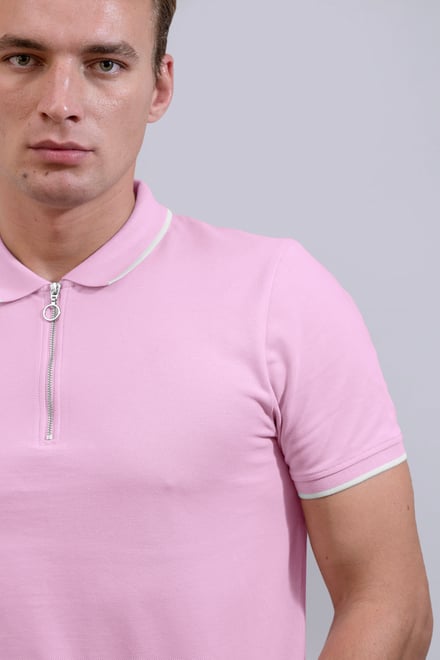 Men’s Regular Fit Tipped Quarter Zip Polo Shirt | Enorsia