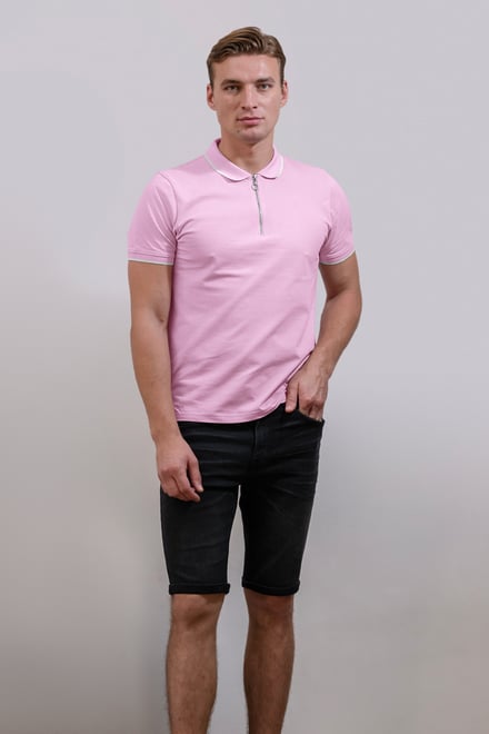 Men’s Regular Fit Tipped Quarter Zip Polo Shirt | Enorsia