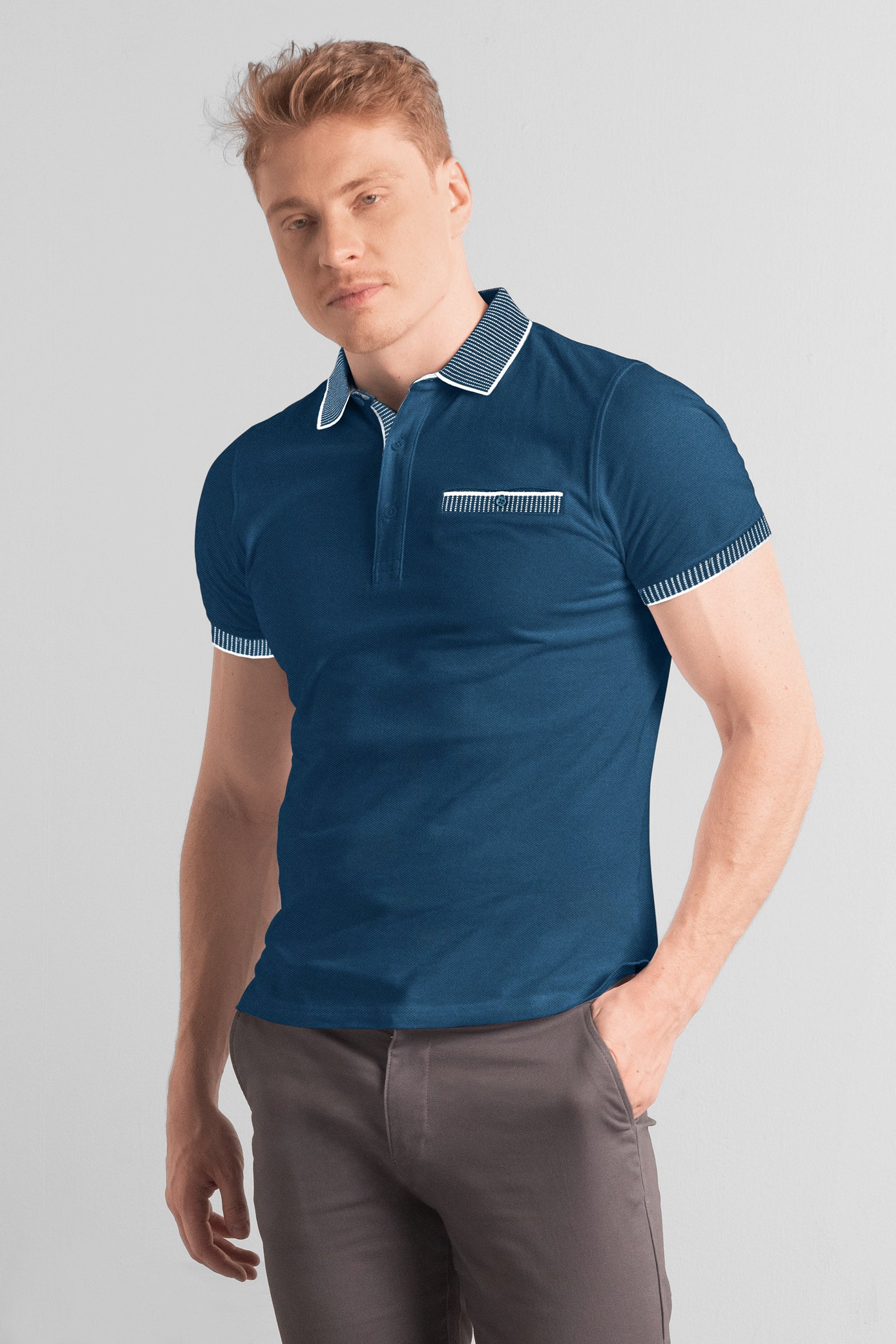 Enorsia Men's Green Bird Eye Collar Polo Shirt - Uk S