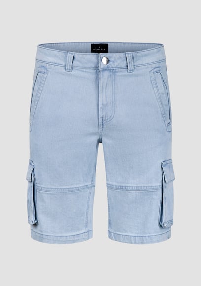 Light Blue Stretch Denim Cargo Shorts