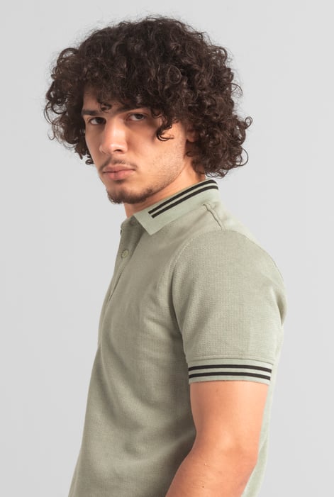 Cream Design Pique Polo With Rib Detailing