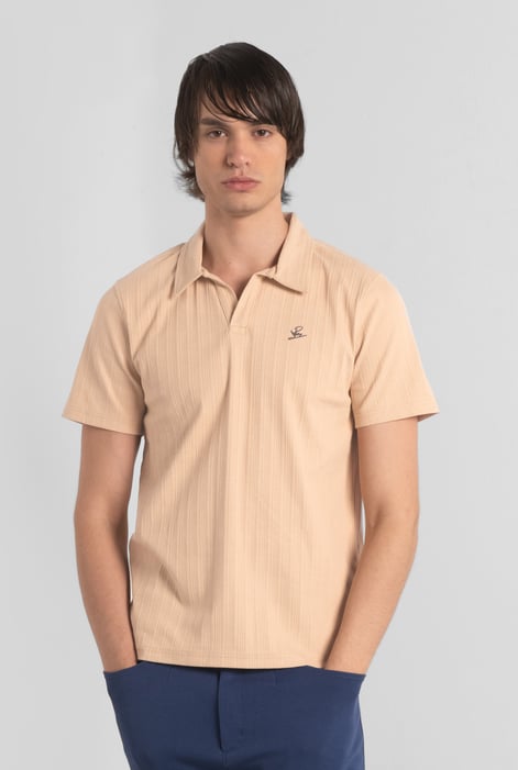 Cream Rib Textured Men’s Polo Shirt