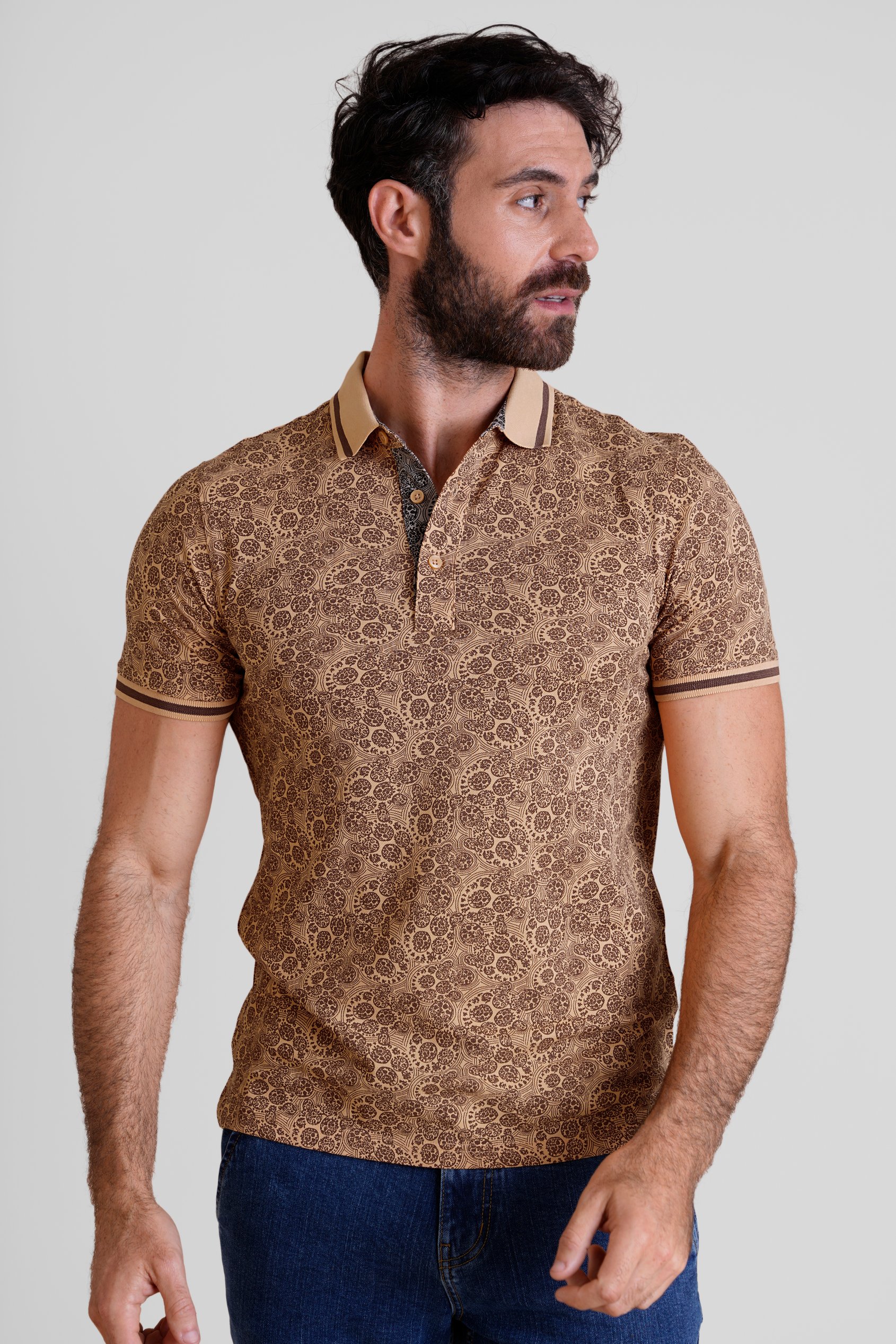 Enorsia Men's Brown Turtle Shell Inspired Short Sleeves Polo Shirt - Uk L