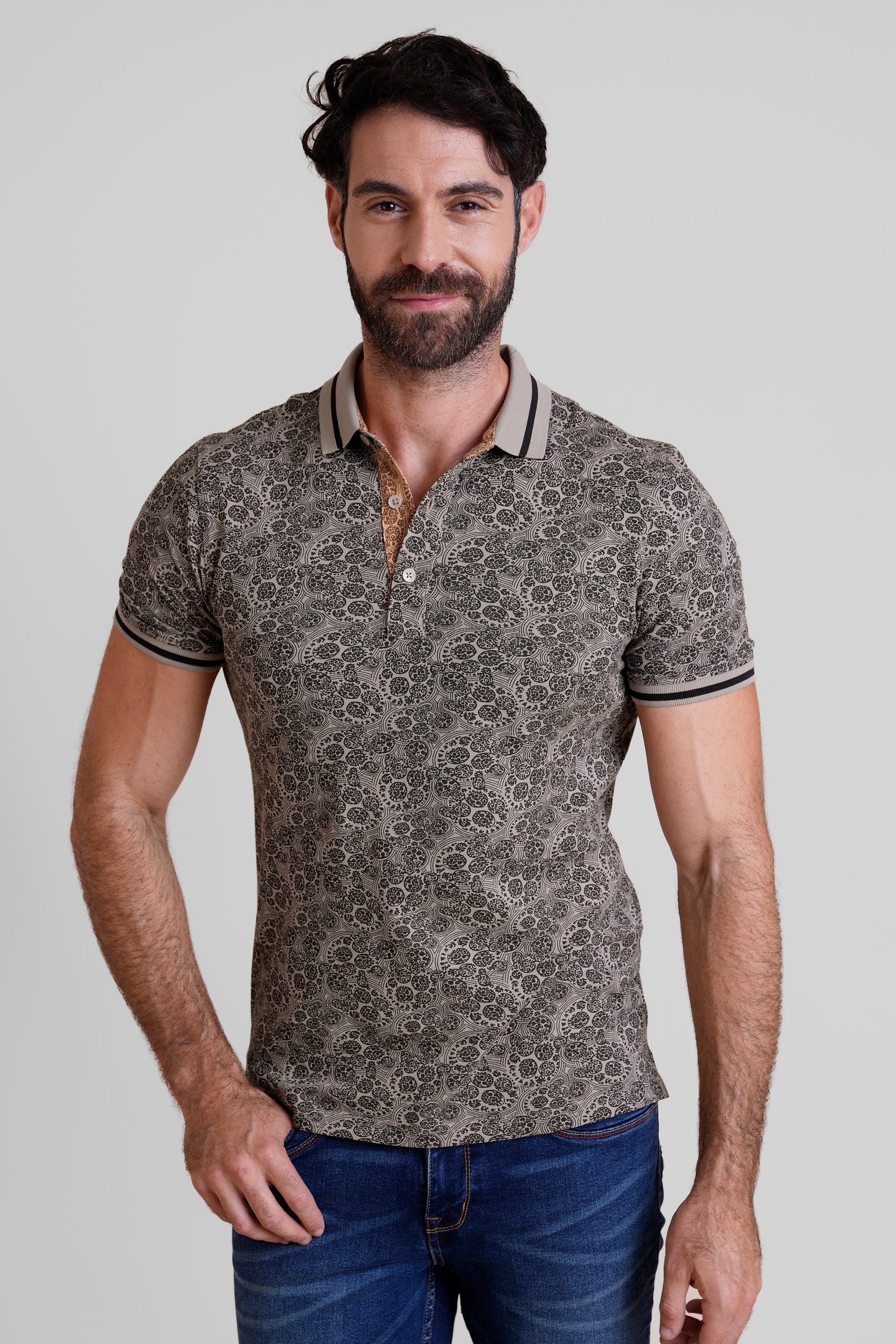 Enorsia Men's Grey Turtle Shell Inspired Short Sleeves Polo Shirt - Uk L