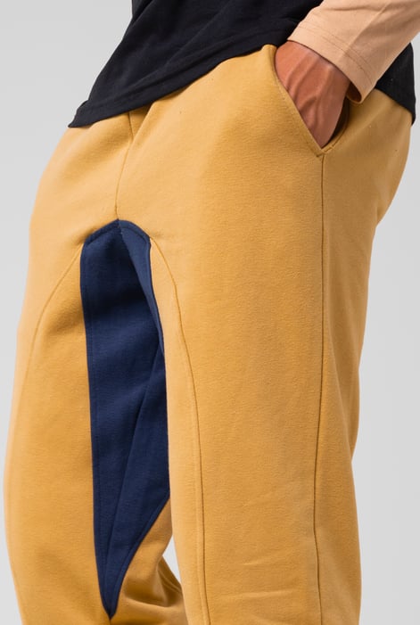 Mens Yellow Fleece Joggers With Contrast Panels