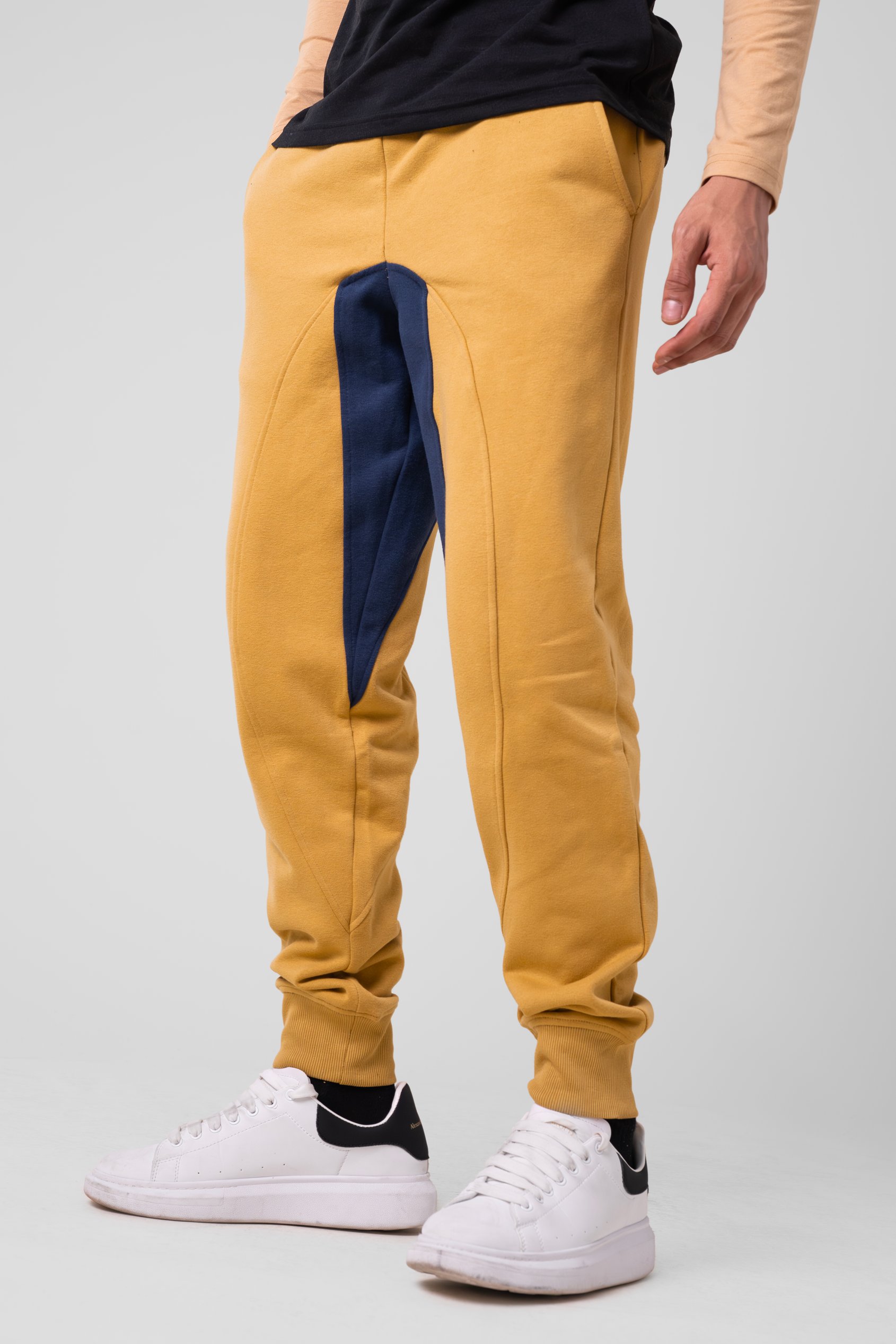 Enorsia Men's Blue Yellow Fleece Joggers With Contrast Panels - Uk L