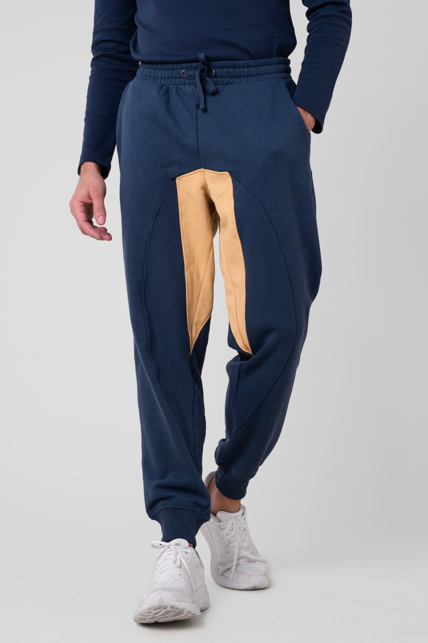 Enorsia Men's Purple Blue Fleece Joggers With Contrast Panels - Uk L