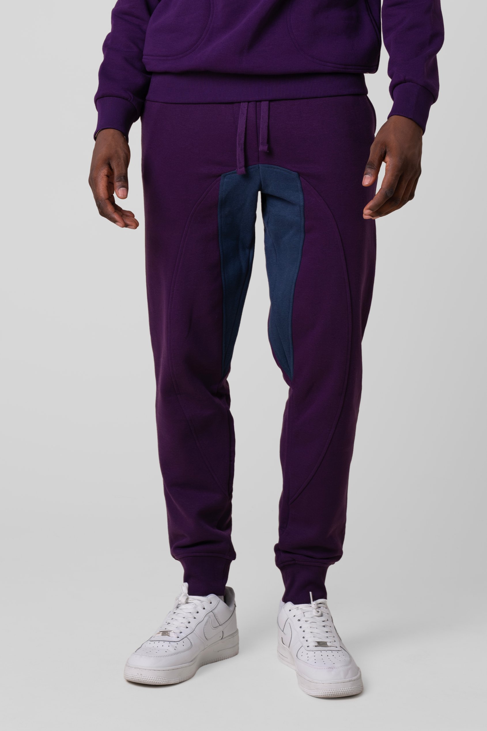 Enorsia Men's Yellow Purple Fleece Joggers With Contrast Panels - Uk L