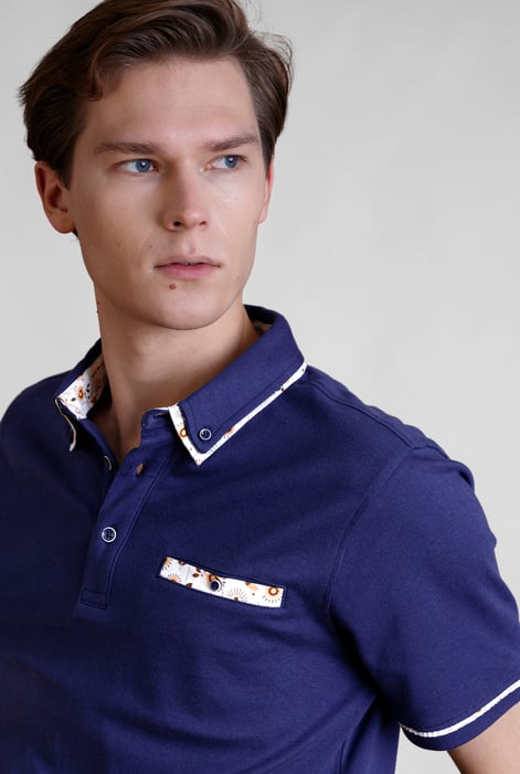 Blue Contrast Double layer collar  Short Sleeves Polo Shirt
