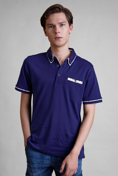Beige Contrast Double layer collar  Short Sleeves Polo Shirt