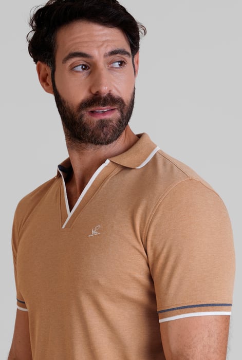 Beige V-Neck Classic Polo Shirt