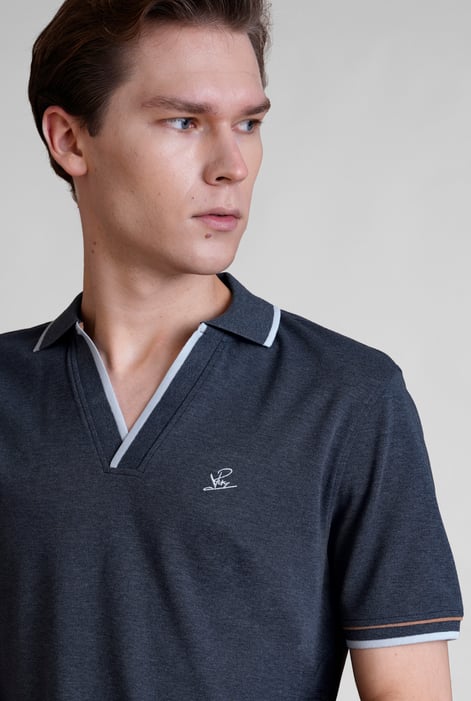 Navy V-Neck Classic Polo Shirt