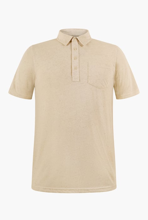 Beige Linen Blended Solid Short Sleeve Polo Shirt's