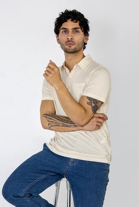 Off-white Linen Blended Solid Short Sleeve Polo Shirt's