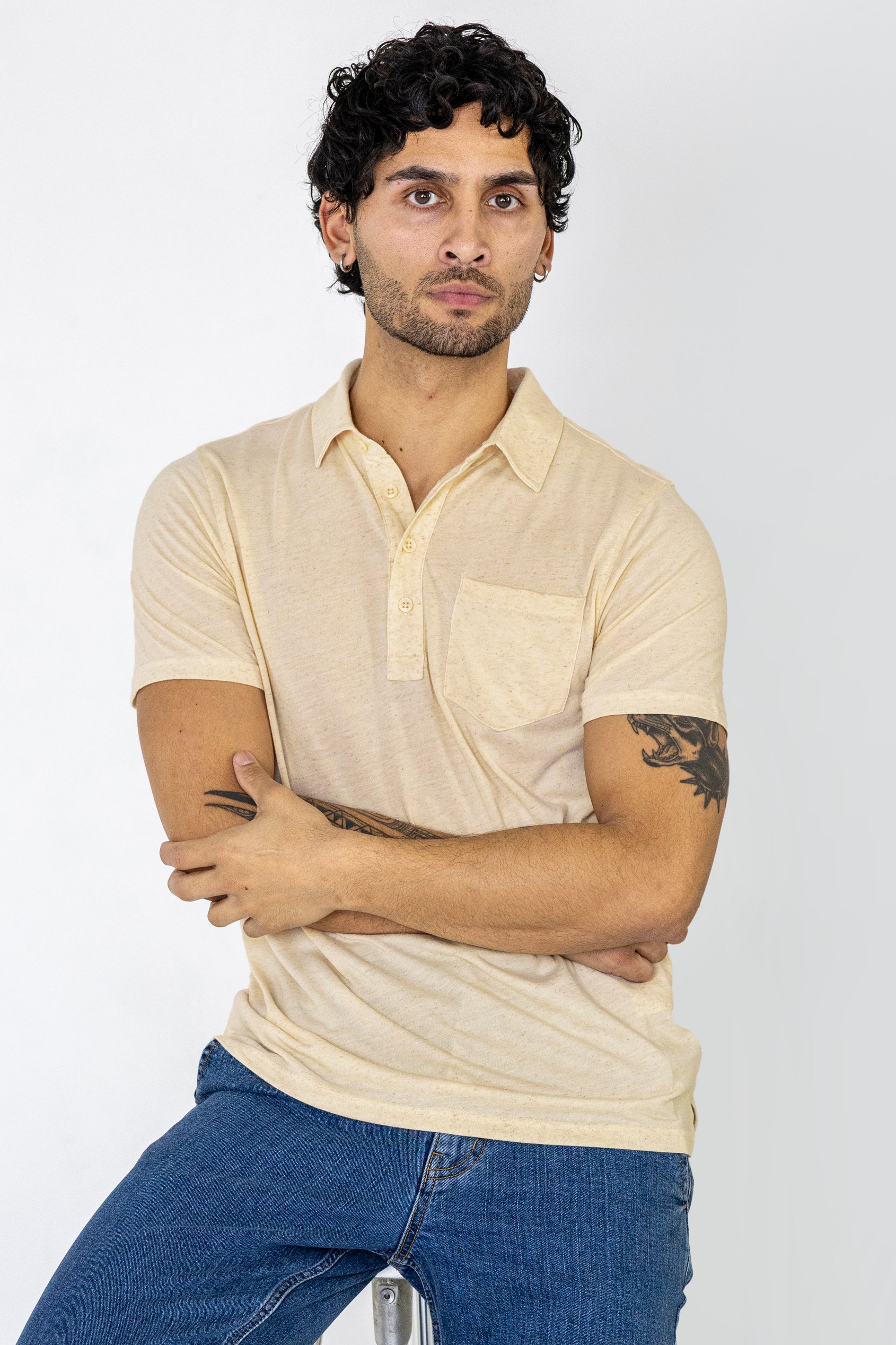Linen Blended Solid Short Sleeve Polo Shirt's