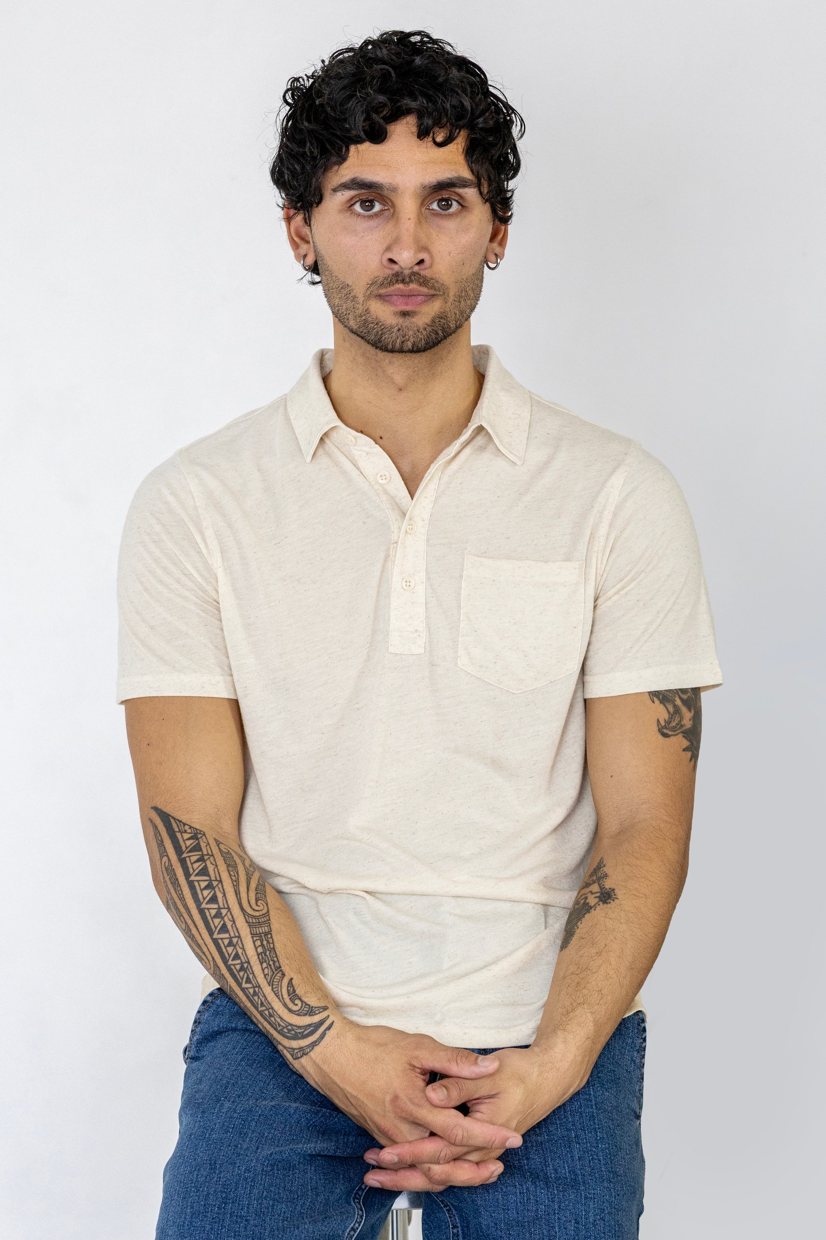Enorsia Men's Off-White Linen Blended Solid Short Sleeve Polo Shirt's - Uk Xxl