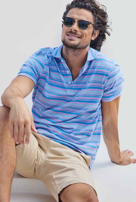 Blue Casual Yarn Dyed Polo Shirt