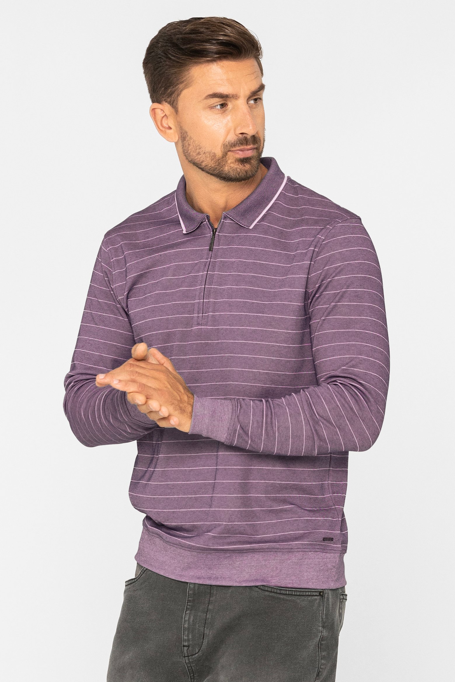Enorsia Men's Brown Half Zip Long Sleeve Polo Shirt - Uk S