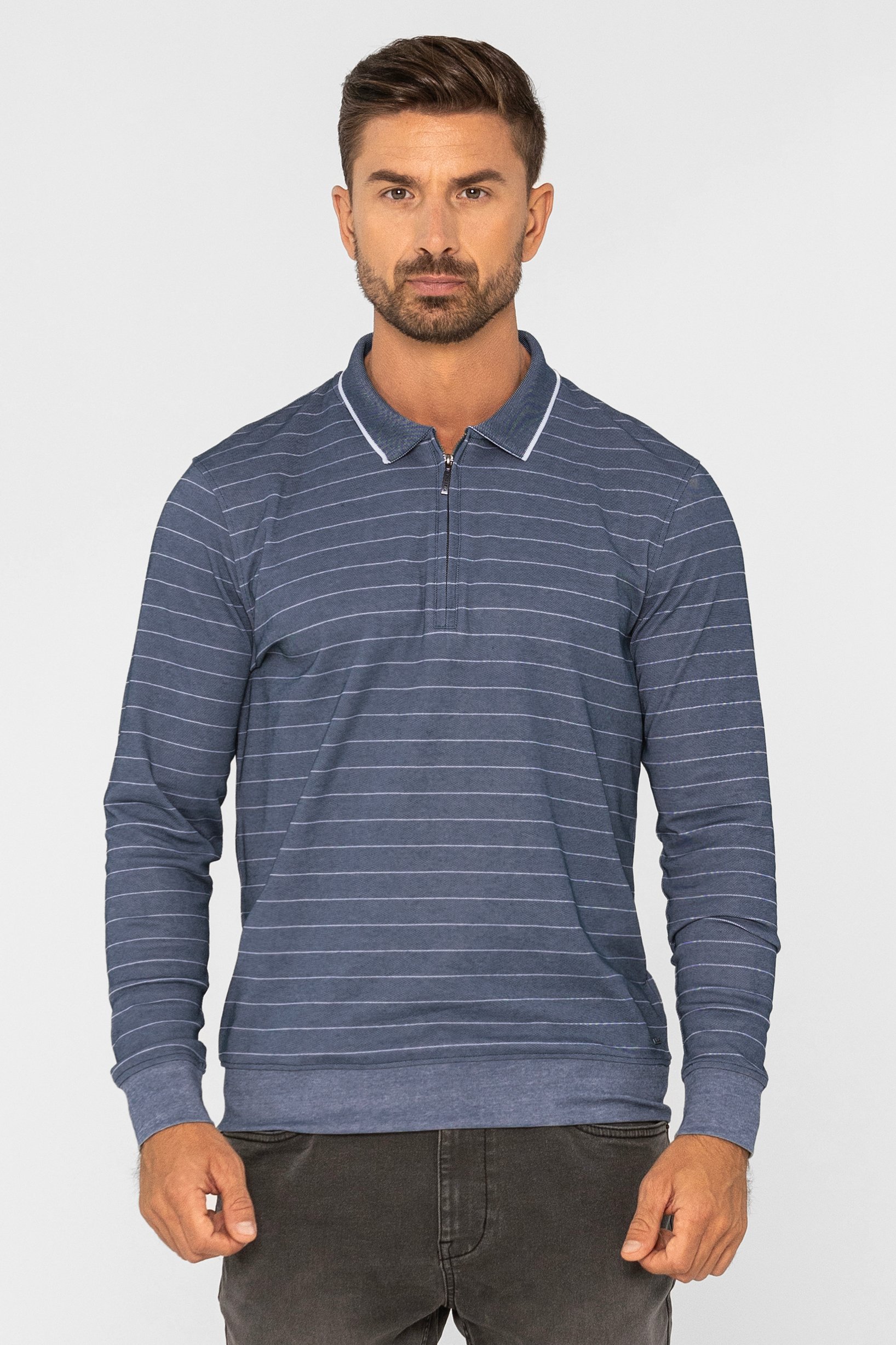 Enorsia Men's Navy Half Zip Long Sleeve Polo Shirt - Uk S