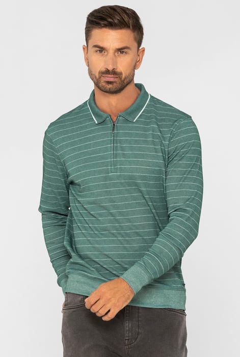 Green Half Zip Long Sleeve Polo Shirt