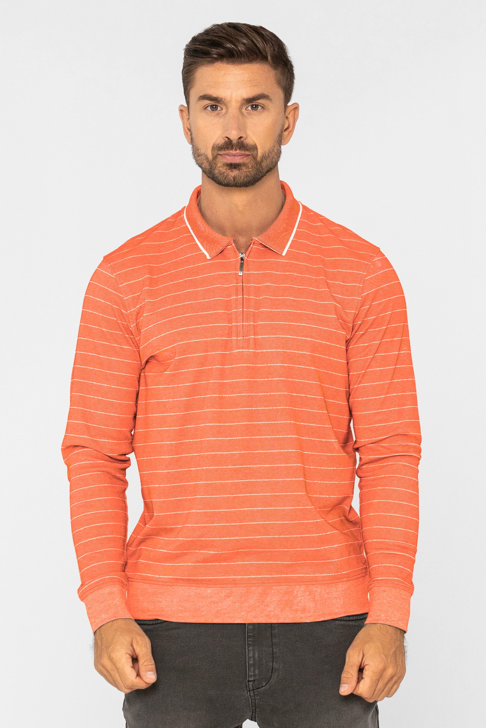 Enorsia Men's Orange Half Zip Long Sleeve Polo Shirt - Uk Xxl