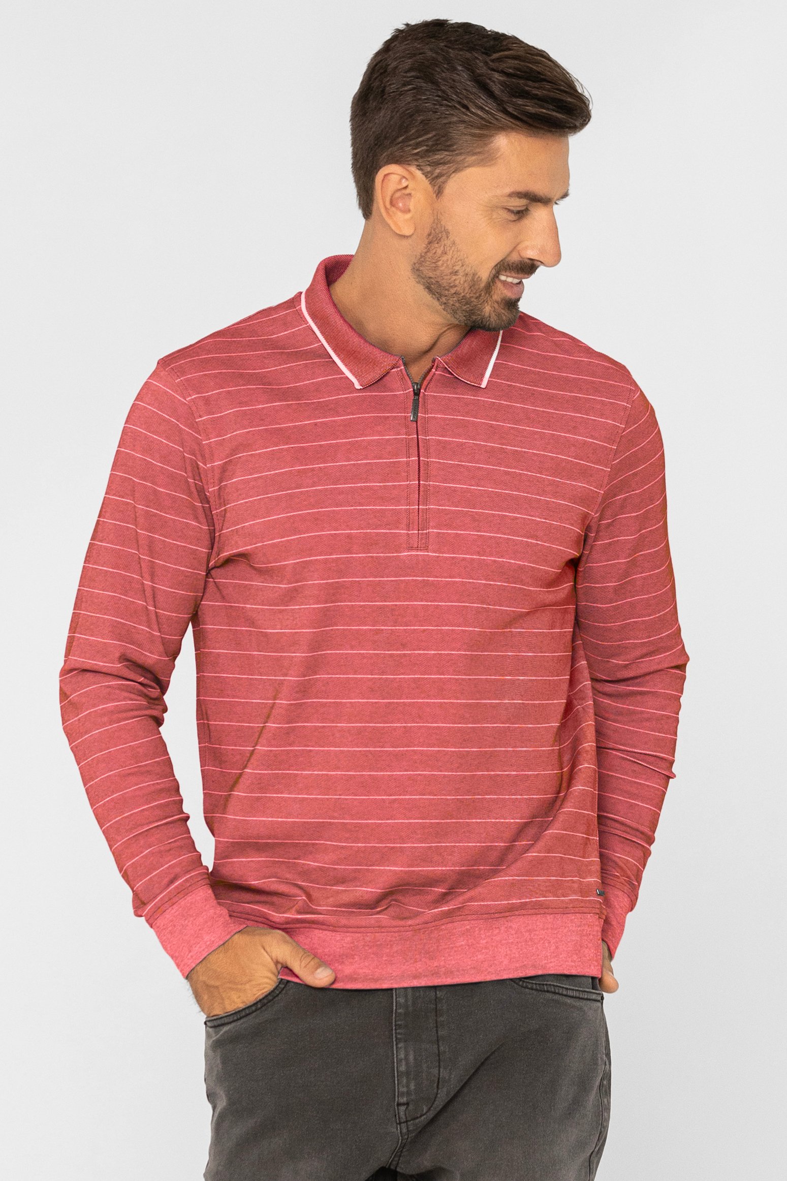 Enorsia Men's Red Half Zip Long Sleeve Polo Shirt - Uk Xxl