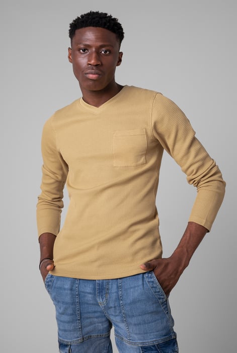Grey Long Sleeve Waffle T-Shirt