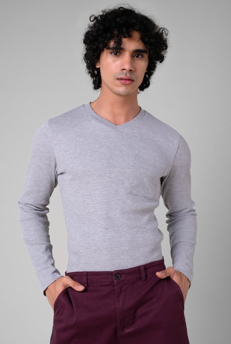 Grey Long Sleeve Waffle T-Shirt