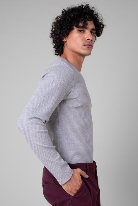 Grey Long Sleeve Waffle T-Shirt