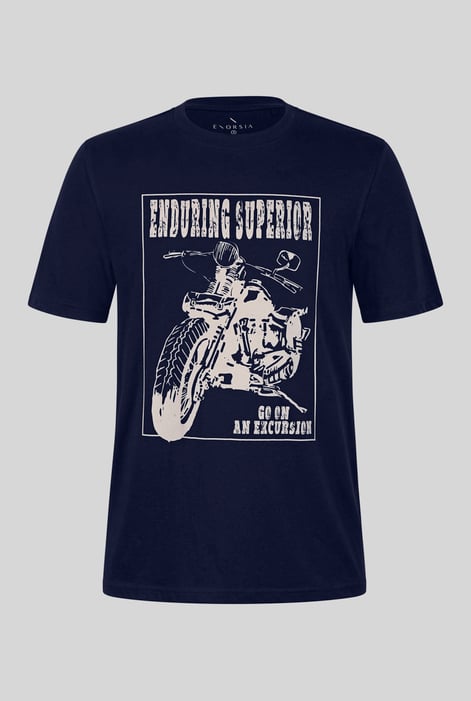 Men's Navy Biker Graphic Printed T-Shirt