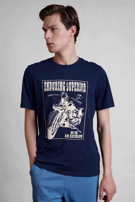 Men's Navy Biker Graphic Printed T-Shirt