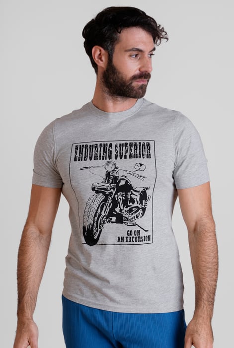 Men's Navy Biker Graphic Printed T-Shirt