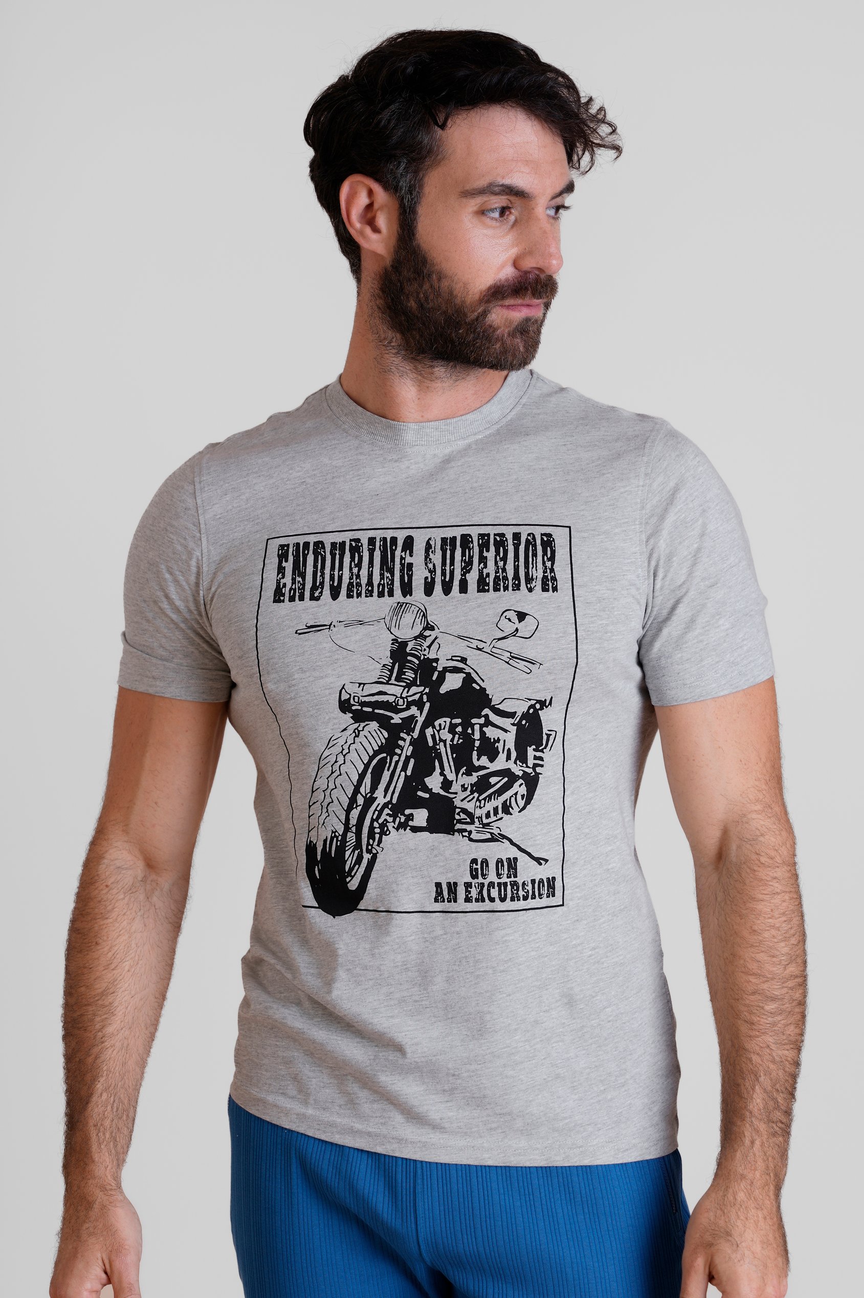 Enorsia Men's Grey Biker Graphic Printed T-Shirt - Uk S