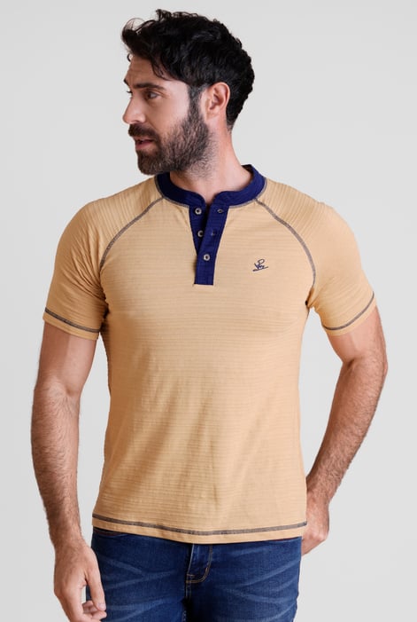 Navy Raglan Henley Short Sleeves T-Shirt