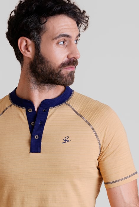Beige Raglan Henley Short Sleeves T-Shirt