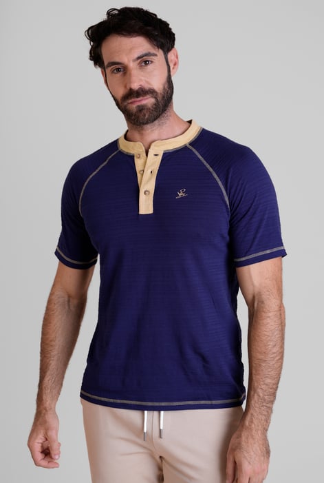 Navy Raglan Henley Short Sleeves T-Shirt